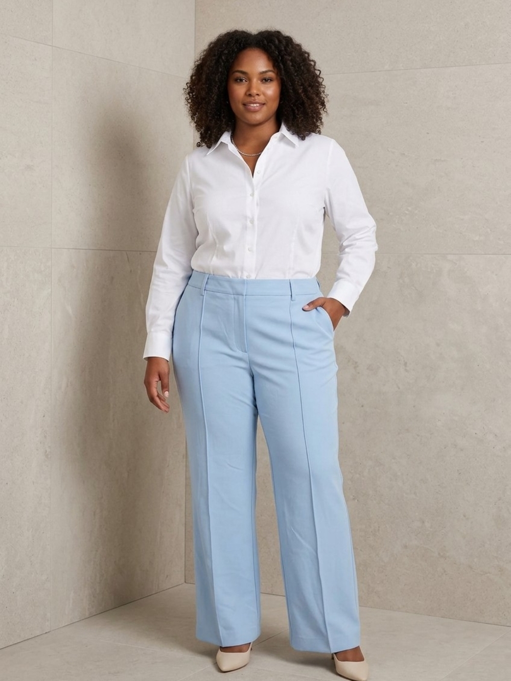 NWT Worthington Wide-Leg Creased High Rise Trouser Pants in Light Blue -24W